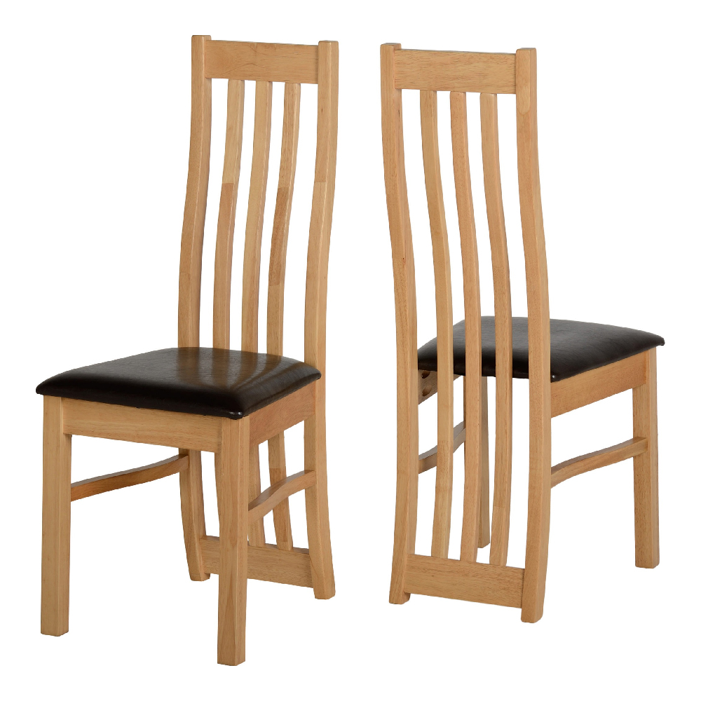 Read more about Afton oak wooden dining chairs with leather seat in pair