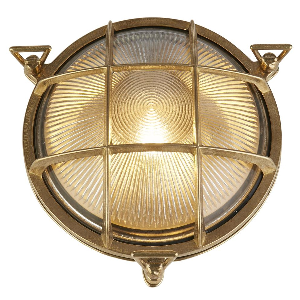 Read more about Afton round bulkhead outdoor wall light in brass