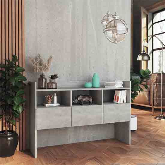 Afton Wooden Console Table With 3 Drawers In Concrete Grey