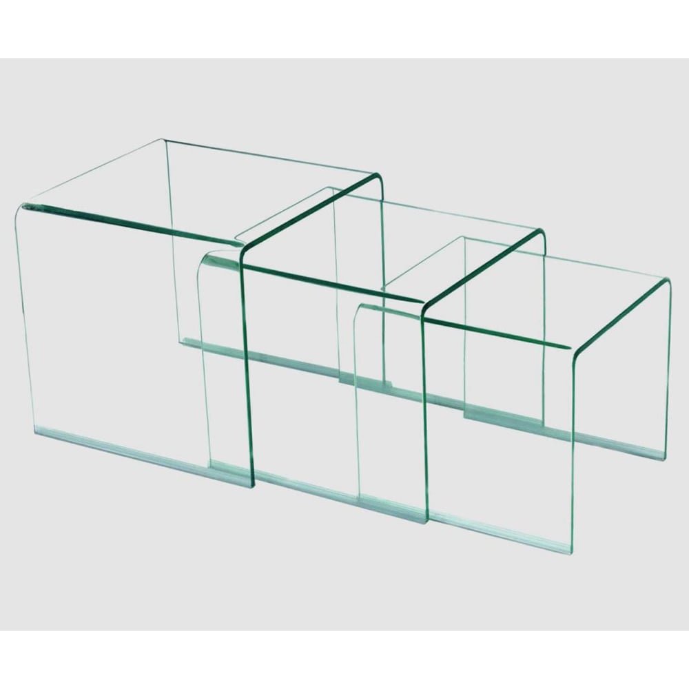 Afya Glass Square Nest Of 3 Tables In Clear