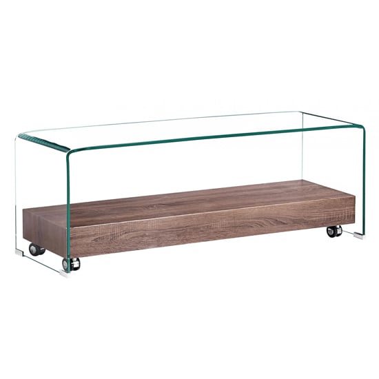 Afya Glass TV Stand With Wooden Shelf In Clear