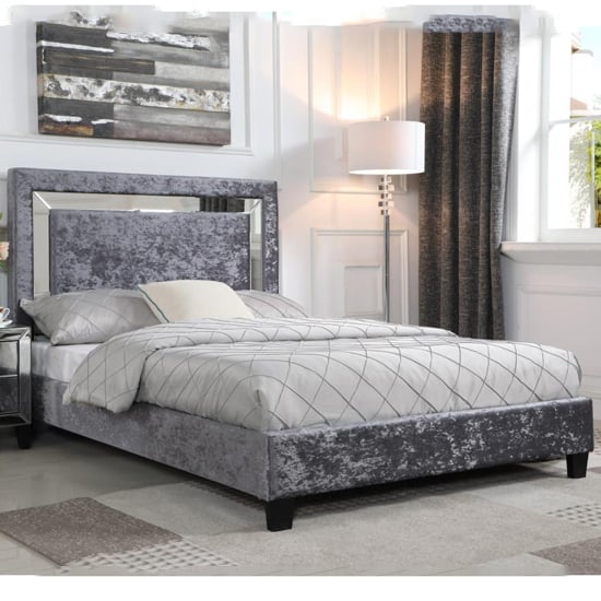 Agalia Crushed Velvet King Size Bed With Mirror Edge In Silver