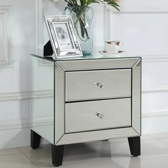 Agalia Mirrored Bedside Cabinet With 2 Drawers In Silver