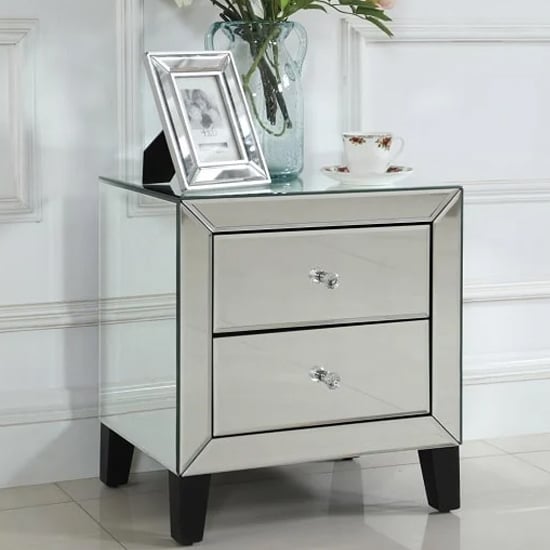 Photo of Agalia mirrored bedside cabinet with 2 drawers in silver