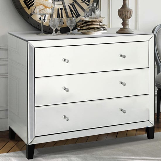 Agalia Mirrored Chest Of 3 Drawers In Silver