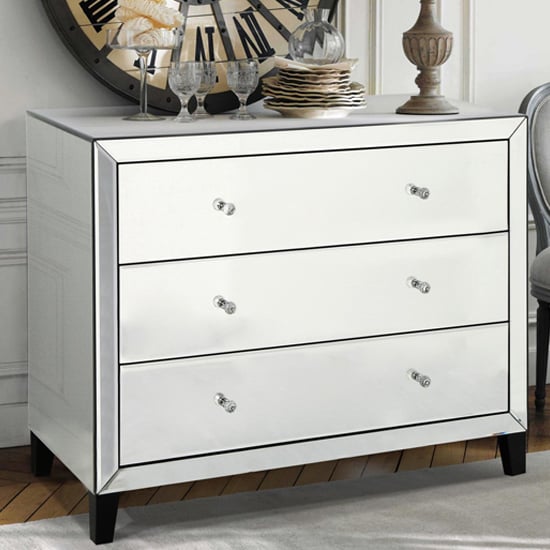 Product photograph of Agalia Mirrored Chest Of 3 Drawers In Silver from Furniture in Fashion