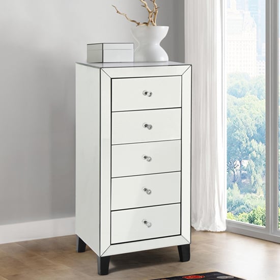 Agalia Mirrored Chest Of 5 Drawers In Silver