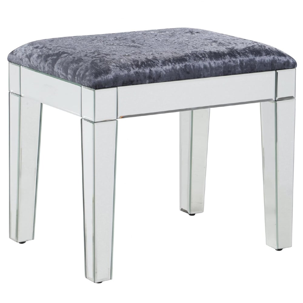 Agalia Mirrored Dressing Stool With Velvet Seat In Silver