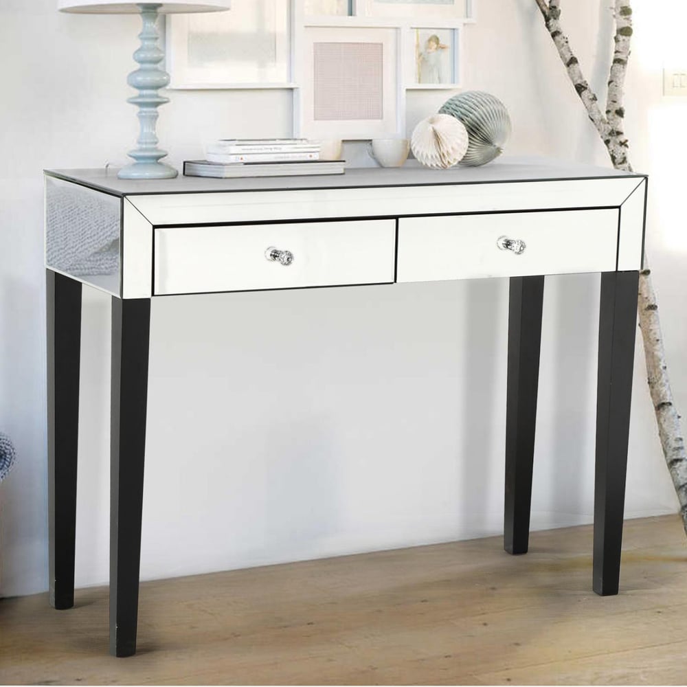 Agalia Mirrored Dressing Table With 2 Drawer In Silver