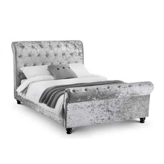 Agata Modern King Size Bed In Silver Crushed Velvet Furniture in Fashion