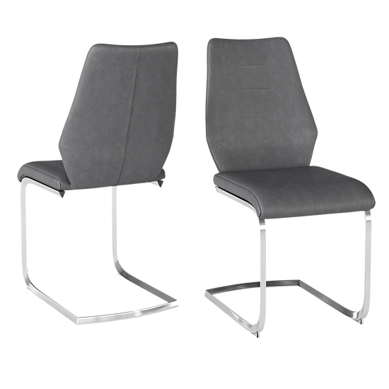 Alsager Grey Faux Leather Dining Chairs In Pair