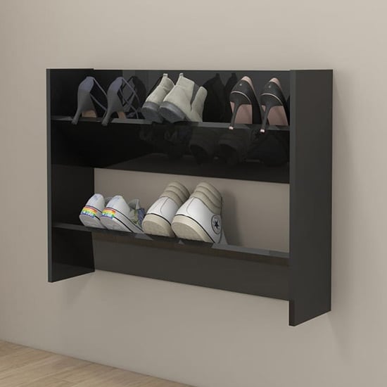 Agim High Gloss Shoe Storage Rack With 2 Shelves In Black_1