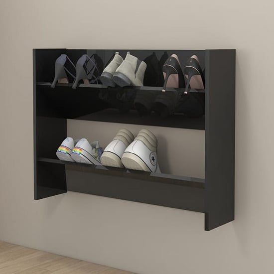 Read more about Agim high gloss shoe storage rack with 2 shelves in black