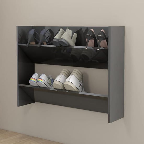 Read more about Agim high gloss shoe storage rack with 2 shelves in grey