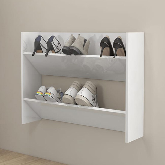 Agim High Gloss Shoe Storage Rack With 2 Shelves In White_1