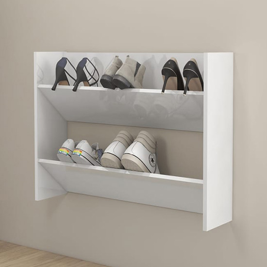 Read more about Agim high gloss shoe storage rack with 2 shelves in white