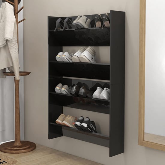 Product photograph of Agim High Gloss Shoe Storage Rack With 4 Shelves In Black from Furniture in Fashion