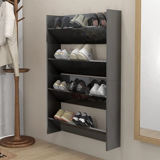 Photo of Agim high gloss shoe storage rack with 4 shelves in grey