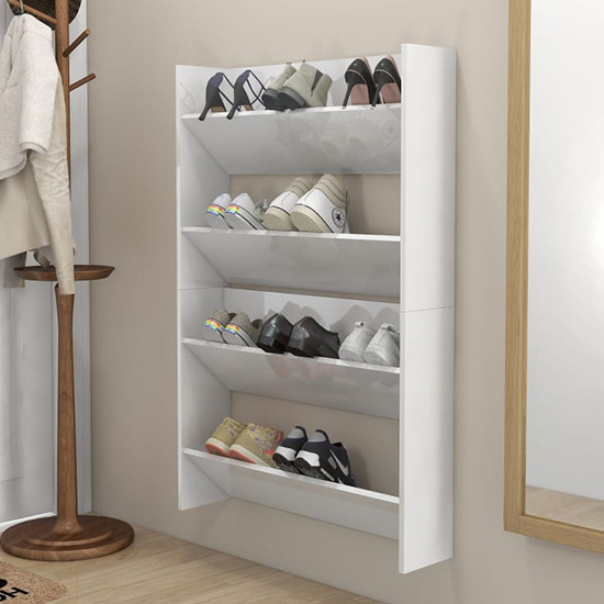 Photo of Agim high gloss shoe storage rack with 4 shelves in white