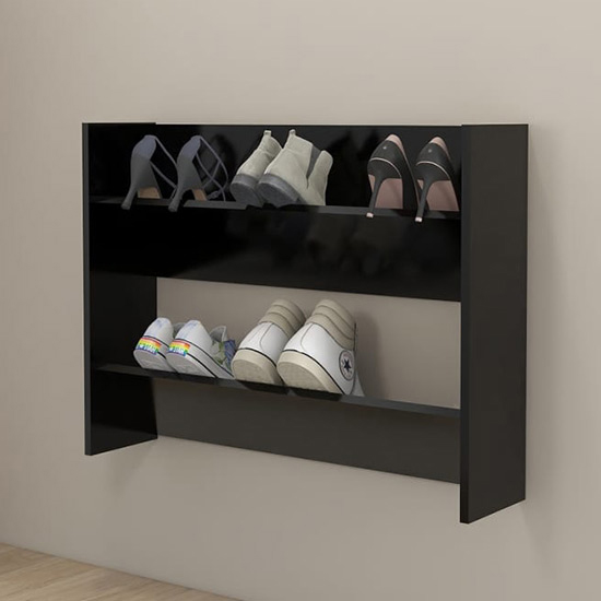 Read more about Agim wooden shoe storage rack with 2 shelves in black