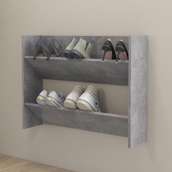 Agim Wooden Shoe Storage Rack With 2 Shelves In Concrete Effect
