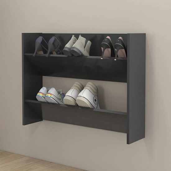 Read more about Agim wooden shoe storage rack with 2 shelves in grey