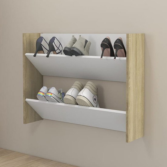 Agim Wooden Shoe Storage Rack With 2 Shelves In White Oak_1