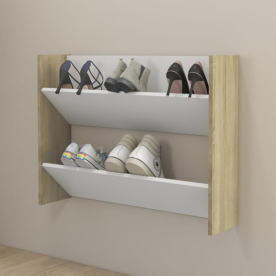 Read more about Agim wooden shoe storage rack with 2 shelves in white oak