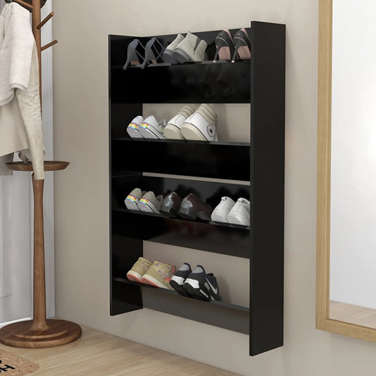 Read more about Agim wooden shoe storage rack with 4 shelves in black