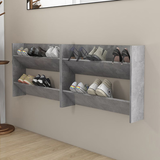 Agim Wooden Shoe Storage Rack With 4 Shelves In Concrete Effect_2