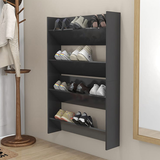 Photo of Agim wooden shoe storage rack with 4 shelves in grey