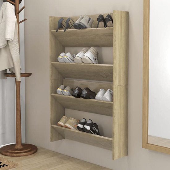 Read more about Agim wooden shoe storage rack with 4 shelves in sonoma oak