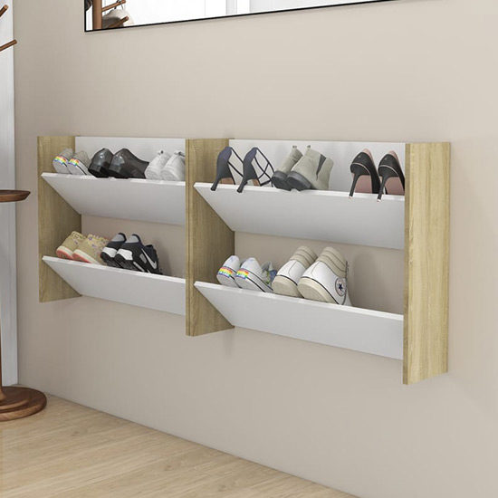 Agim Wooden Shoe Storage Rack With 4 Shelves In White Oak_2