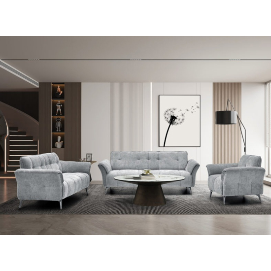 Agios Fabric 1 Seater Sofa In Grey With Black Chromed Legs