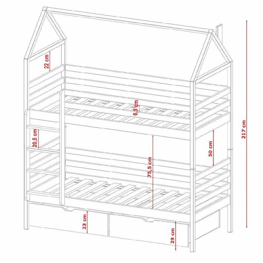 Agnano Wooden Bunk Bed With Foam Mattress And Storage In Pine