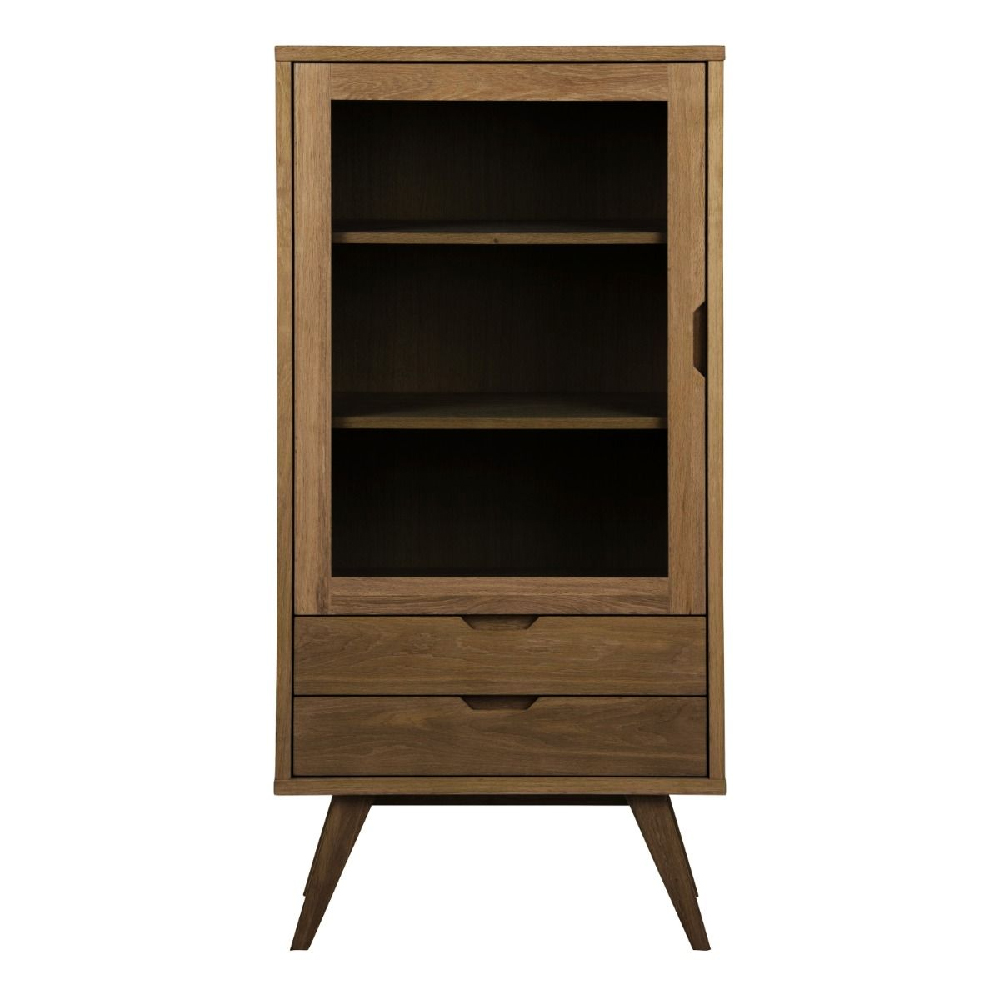 Agnano Wooden Display Cabinet With 1 Door 2 Drawers In Smoked Oak