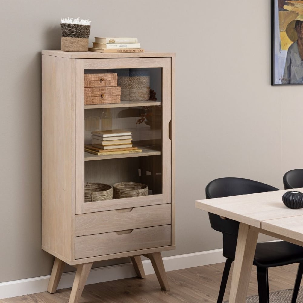 Read more about Agnano wooden display cabinet with 1 door 2 drawers in white oak