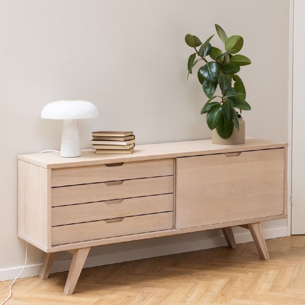 Read more about Agnano wooden sideboard 1 sliding door 4 drawers in white oak