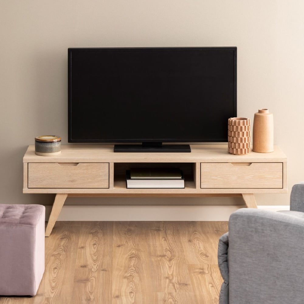 Read more about Agnano wooden tv stand with 2 drawers in white oak