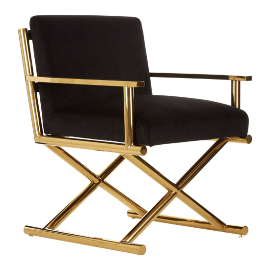 Agnetas Velvet Bedroom Chair In Black With Gold Frame_2