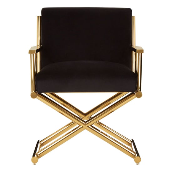 Agnetas Velvet Bedroom Chair In Black With Gold Frame_3