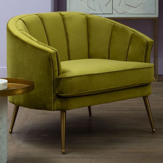 Product photograph of Agnetas Velvet Tub Chair In Pistachio With Gold Legs from Furniture in Fashion
