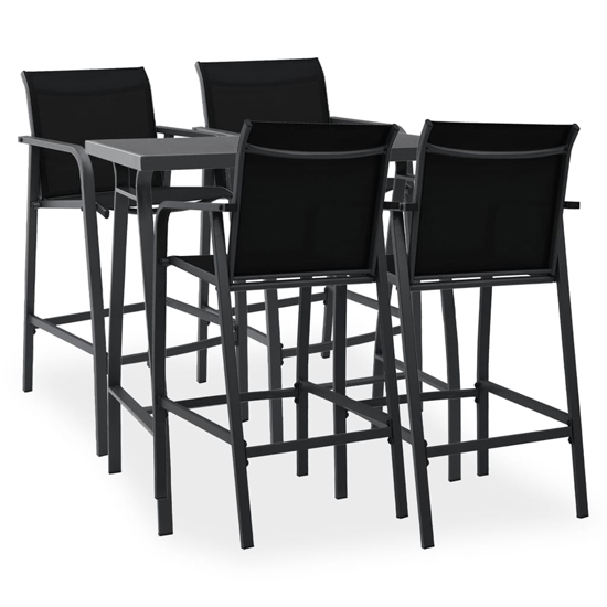 Agnon Tempered Glass 5 Piece Garden Bar Set In Black