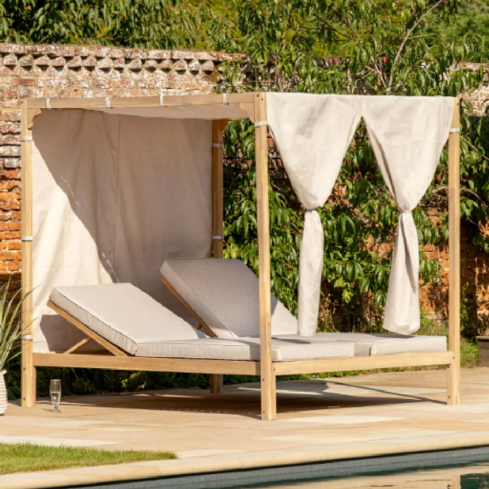 Agoura Outdoor Wooden Daybed With Cushion In Natural