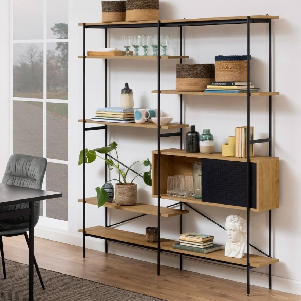 Read more about Agoura wooden bookcase with 1 door and 5 shelves in dark oak