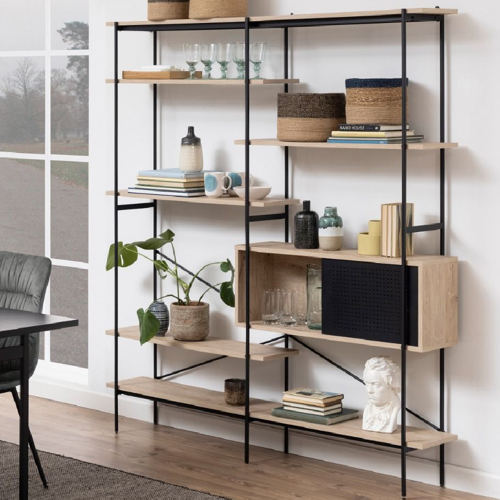 Read more about Agoura wooden bookcase with 1 door and 5 shelves in light oak