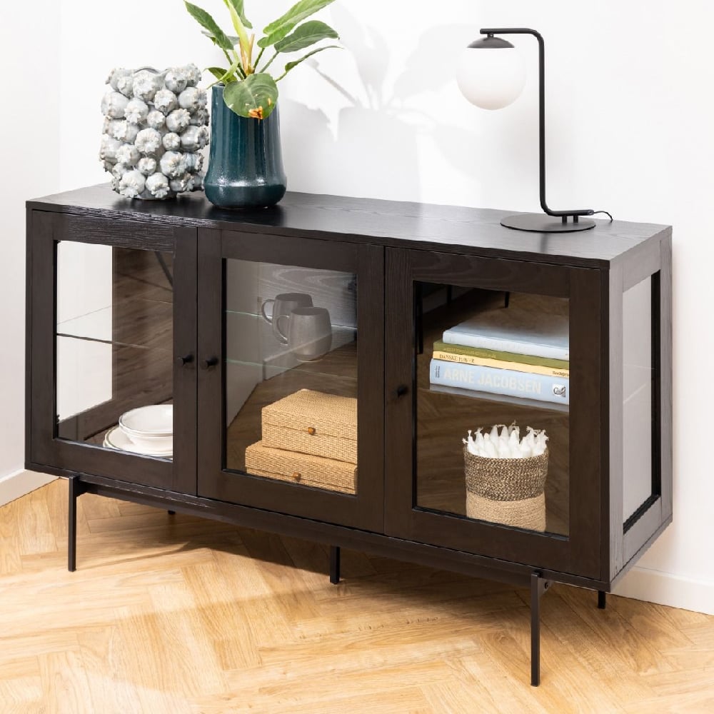 Read more about Agoura wooden storage cabinet with 3 doors in black