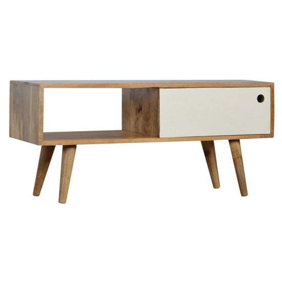 Product photograph of Agoura Wooden Tv Stand In Oak Ish And White With Sliding Door from Furniture in Fashion