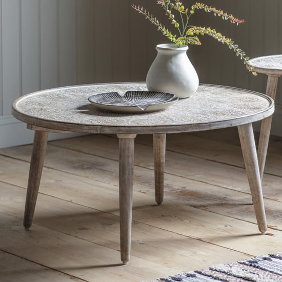 Agra Wooden Coffee Table In Natural White Furniture in Fashion