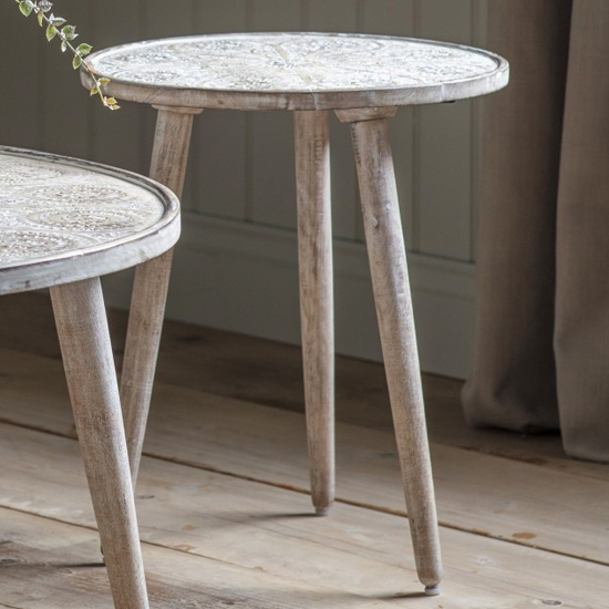 Agra Wooden Side Table In Natural White Furniture in Fashion